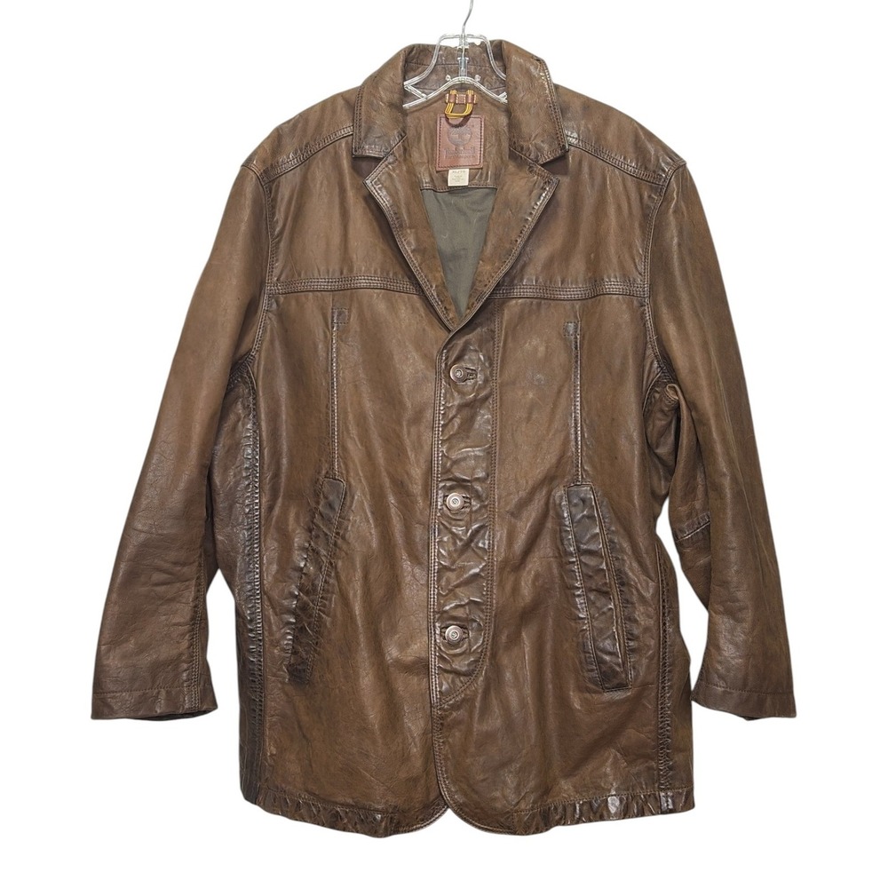 Timberland Earthkeepers Mens XL Brown Distressed Leather Barn Coat Jacket 7519J